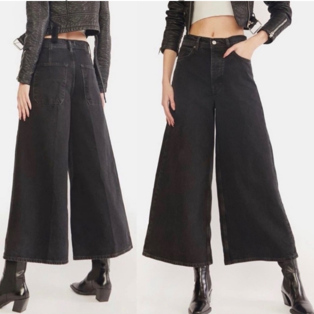 We the Free Landry Wide Leg Crop Button Fly Jeans Black Size 31